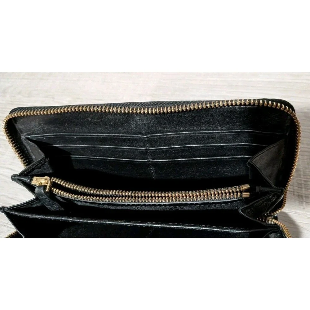 TORY BURCH Marion Party Black Embossed Leather Continental Zip Wallet